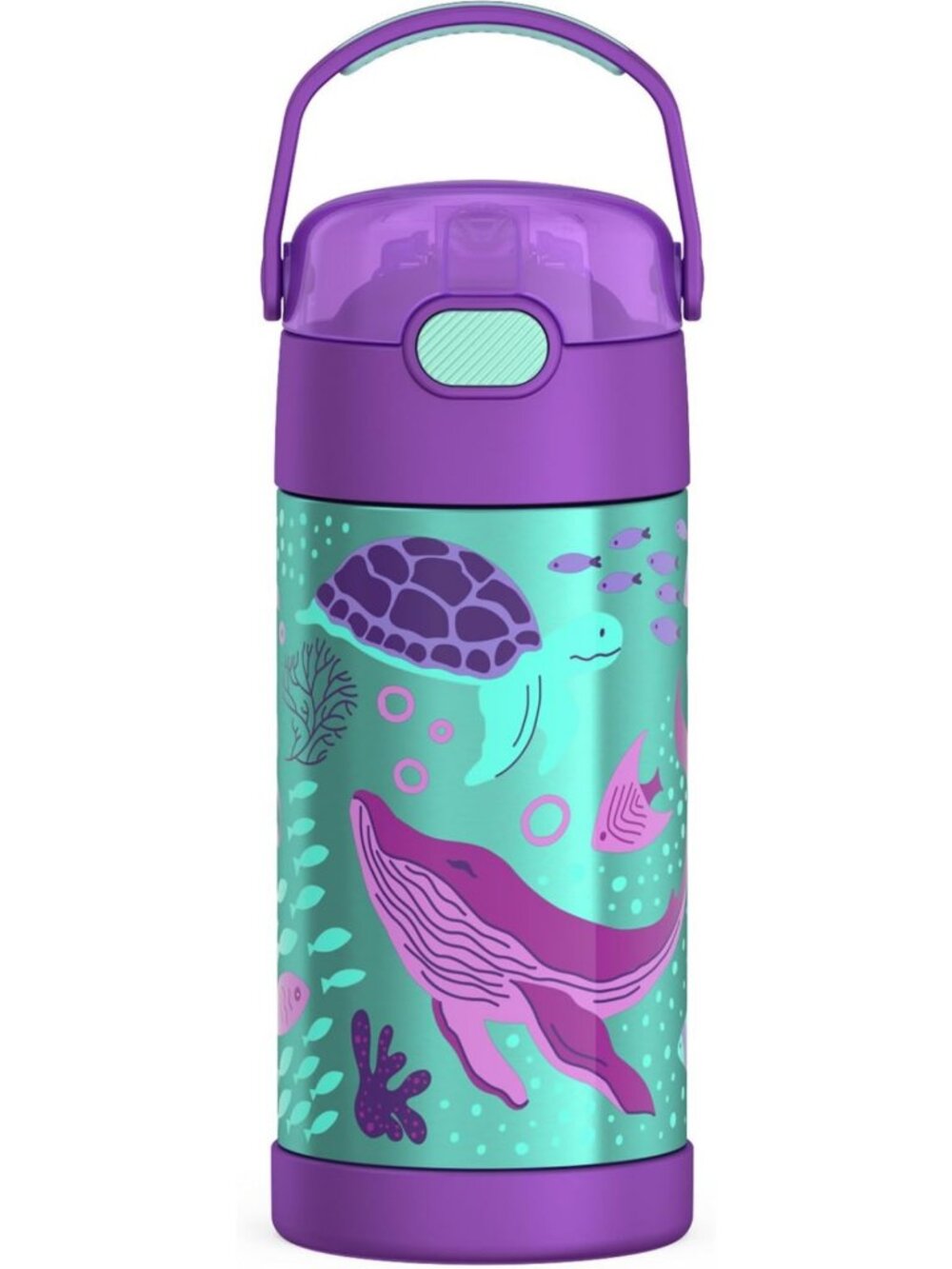 12oz Insulated Water Bottle with Straw - Fun Ocean Pals Design, Kids Hydration